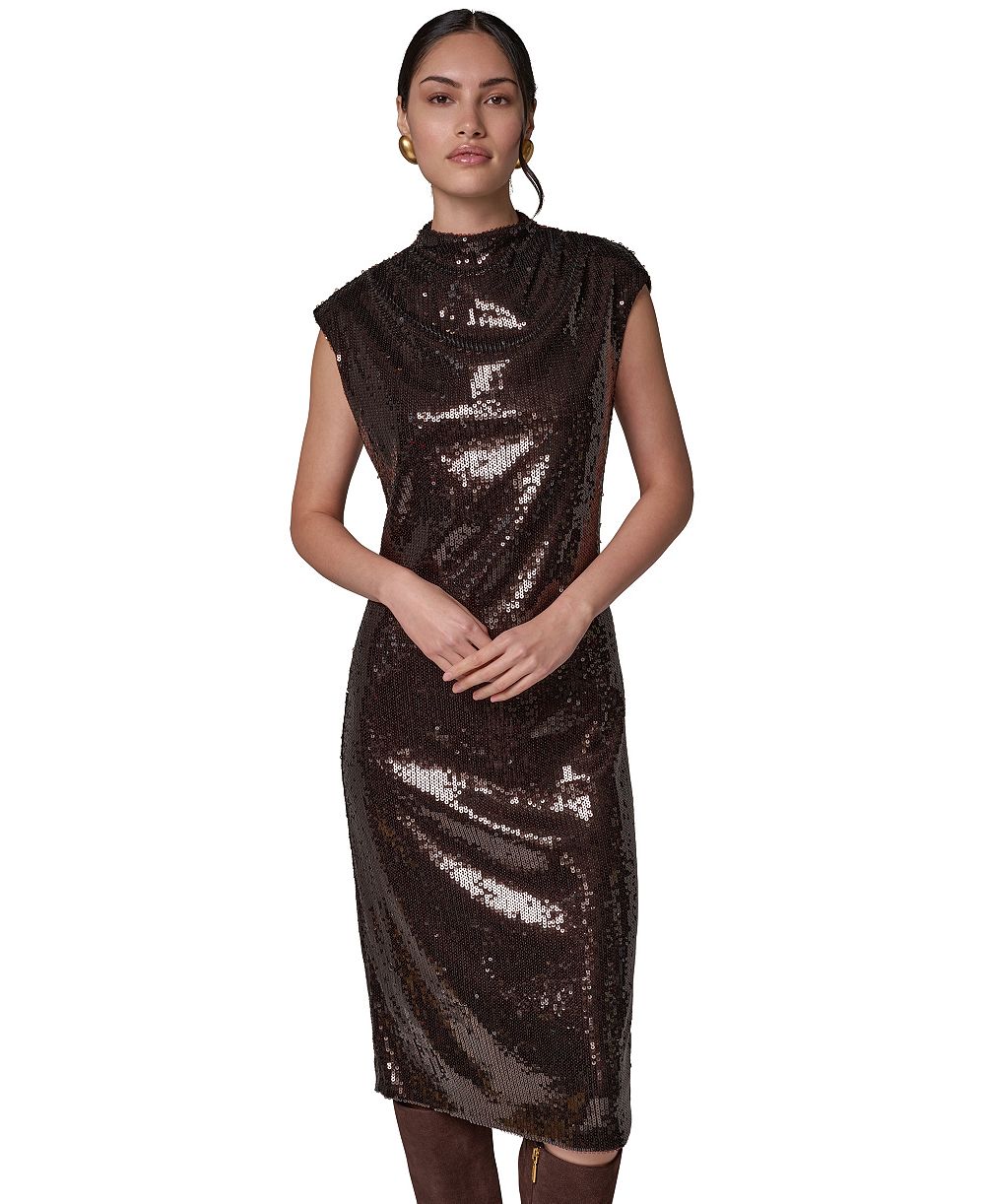Donna Karan New York женское платье без рукавов с драпировкой на шее и пайетками