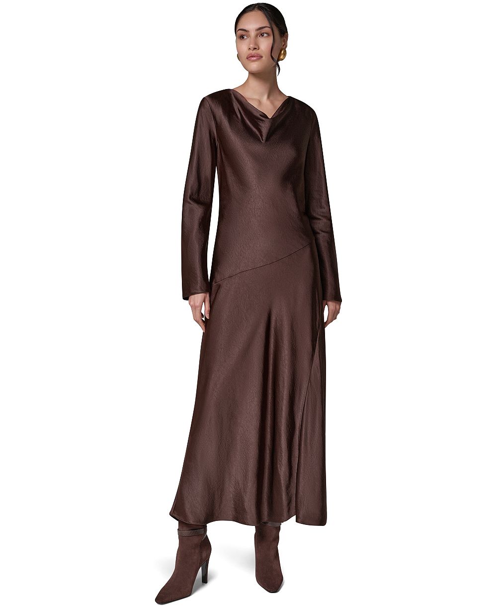 Donna Karan New York женское платье А-силуэта из сатина с глубоким вырезом