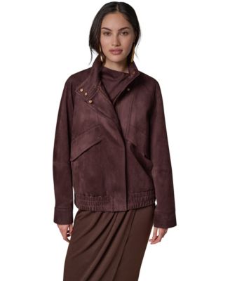 Donna Karan New York Women's Fitted Zip-Front Faux Suede Jacket