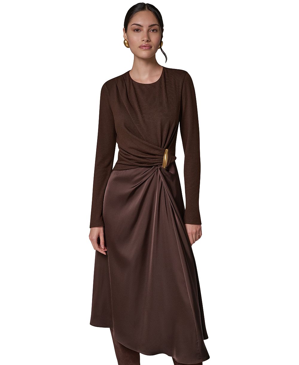 Donna Karan New York женское миди-платье с длинным рукавом и расклешенной юбкой
