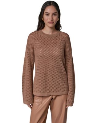 Donna Karan New York Women's Oversized Long-Sleeve Open-Weave Crewneck Sweater