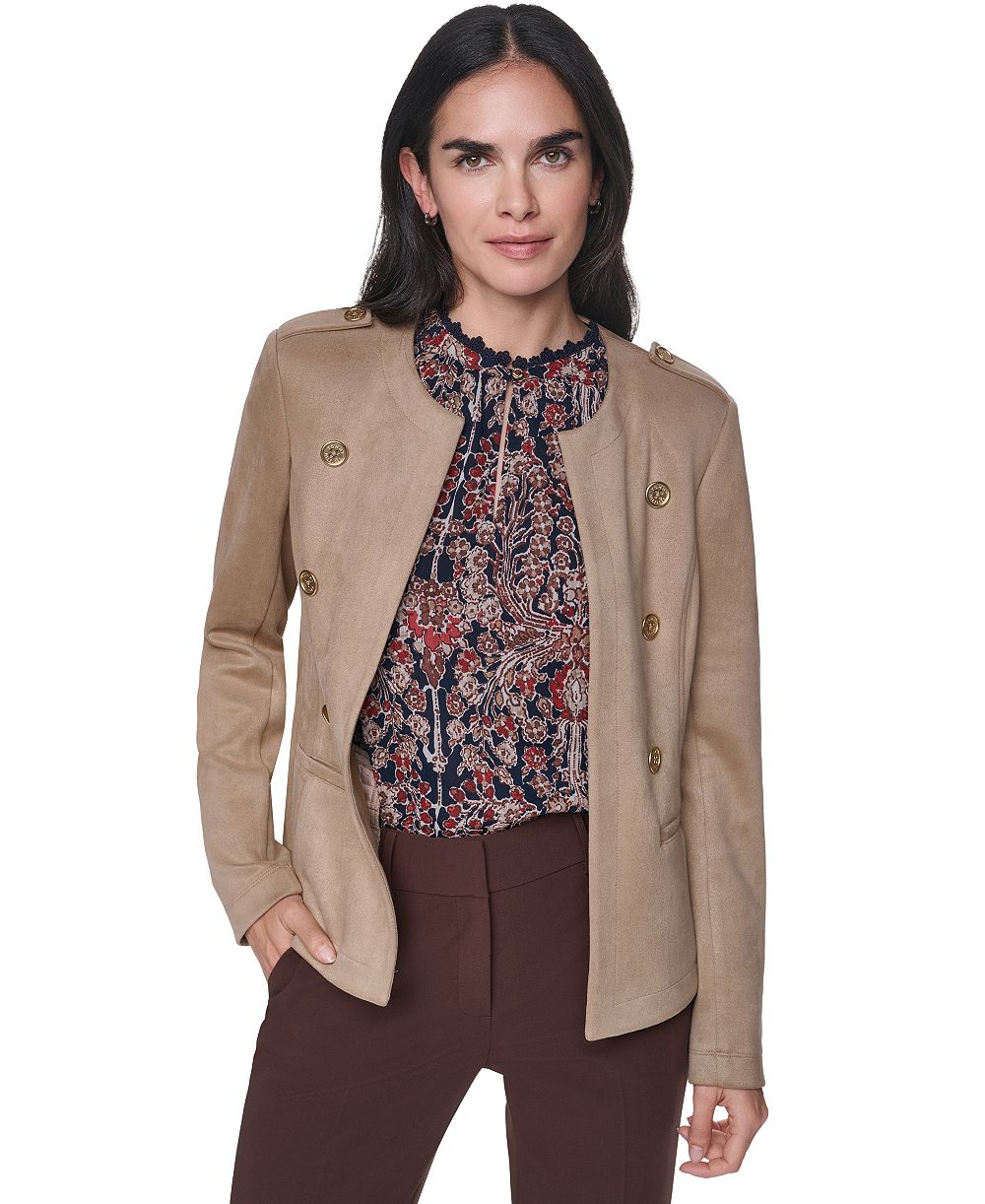 Tommy Hilfiger Women's Suede Collarless Band Jacket
