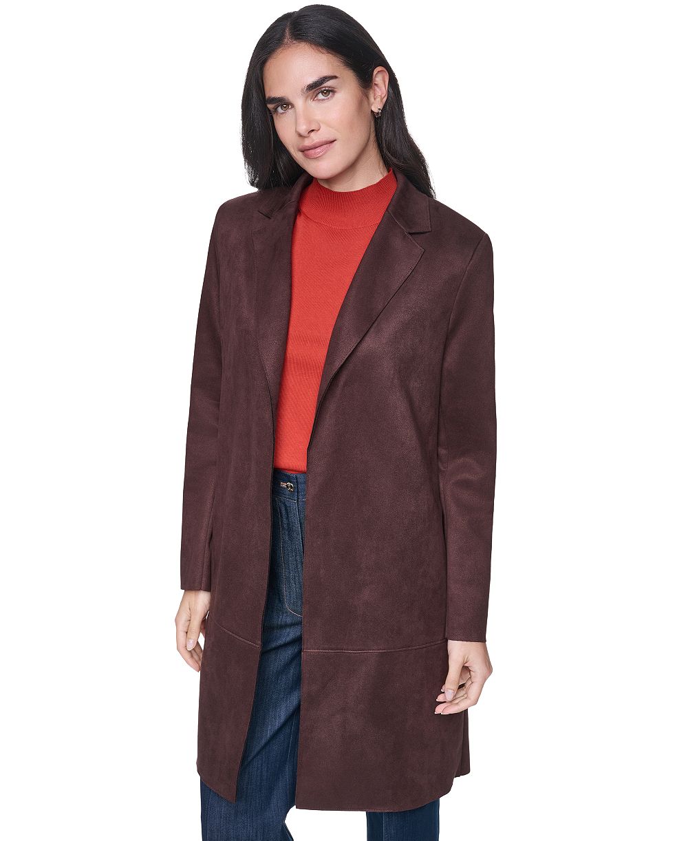 Tommy Hilfiger Women's Scuba Suede Topper Open-Front Faux Suede Jacket