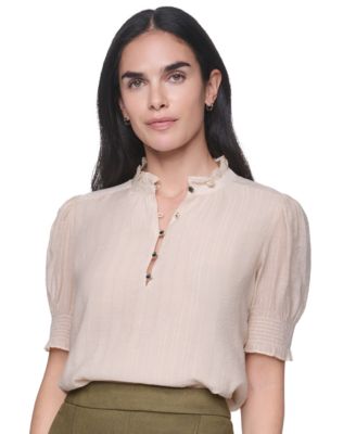 Tommy Hilfiger женская блузка с коротким рукавом, воротником-стойкой и воланами