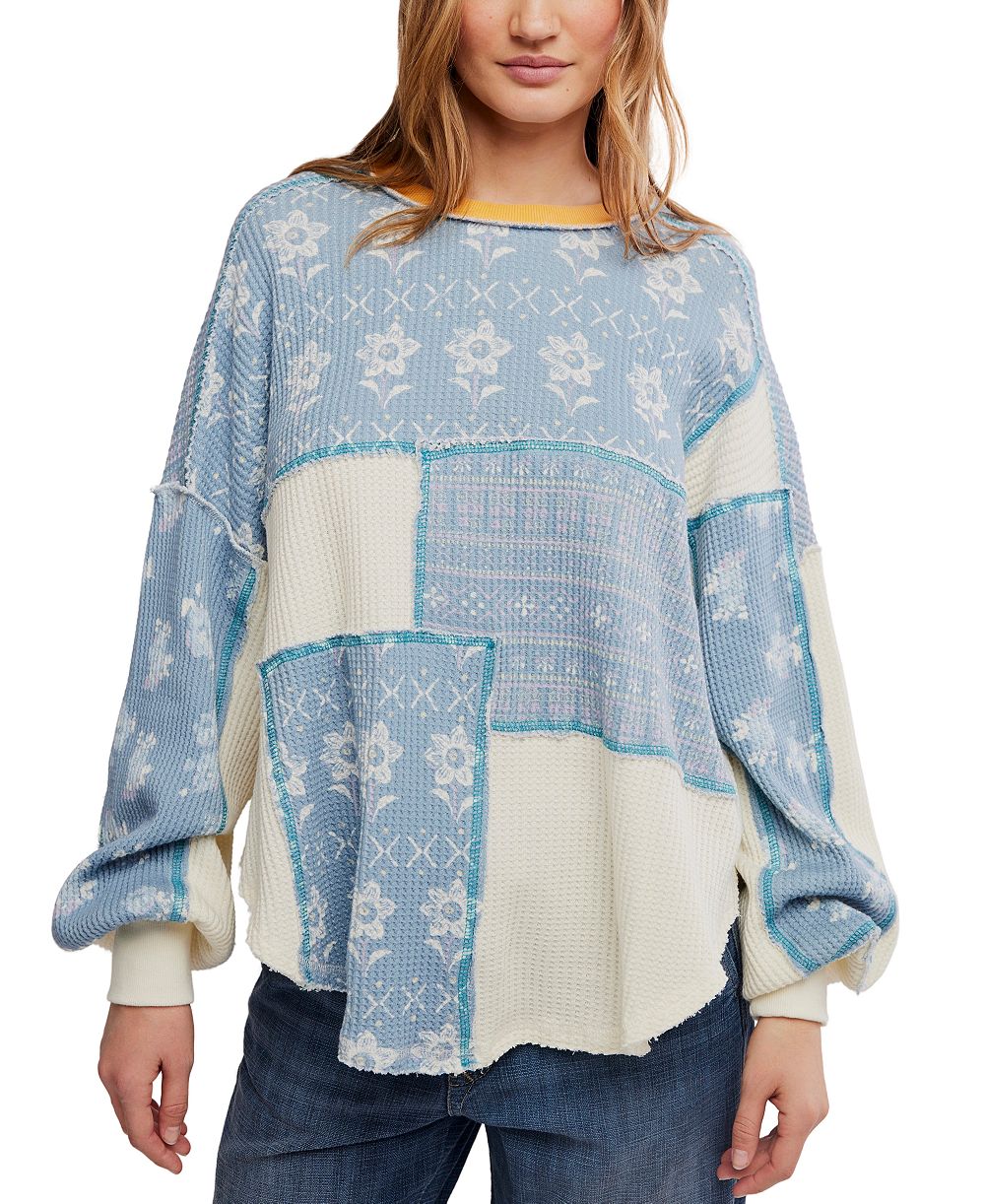 Free People Women's Wildflower Thermal Waffle-Knit Floral-Print T-Shirt