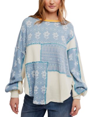 Free People Women's Wildflower Thermal Waffle-Knit Floral-Print T-Shirt