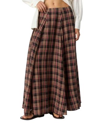 Free People Women's Ives Maxi Plaid Pleated Skirt