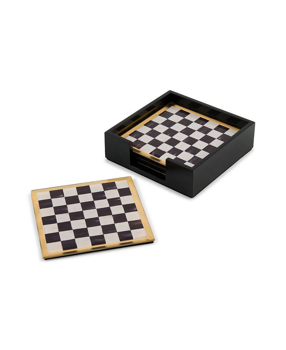 Подставки MacKenzie-Childs из стекла с узором Courtly Check, набор 4 шт.