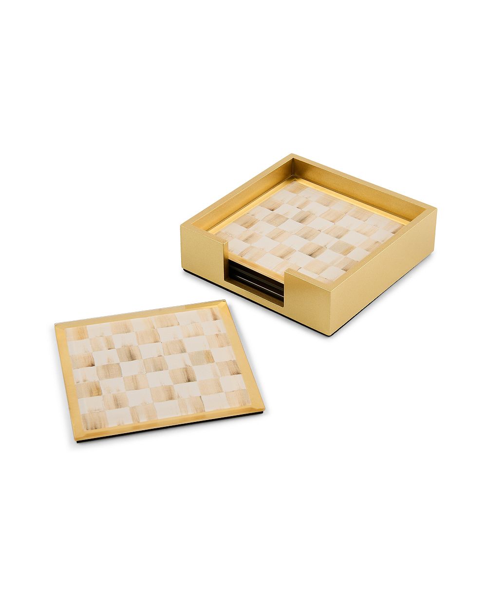 MacKenzie-Childs стеклянные подставки Mocha Check, набор из 4 шт