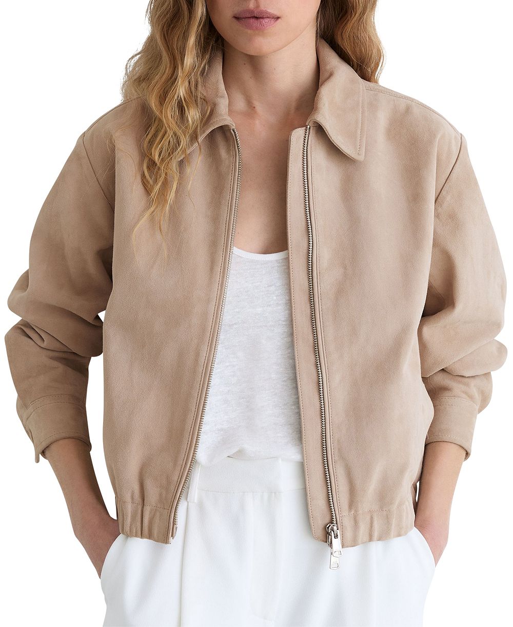 REISS Women's Lottie Suede Cropped Collared Bomber Jacket
