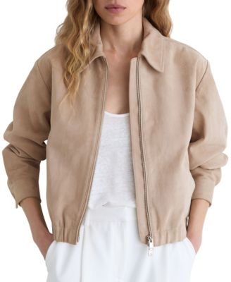 REISS Women's Lottie Suede Cropped Collared Bomber Jacket