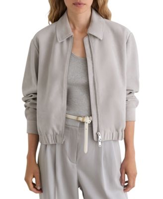 REISS Women's Lottie Cropped Leather Elasticated-Hem Bomber Jacket