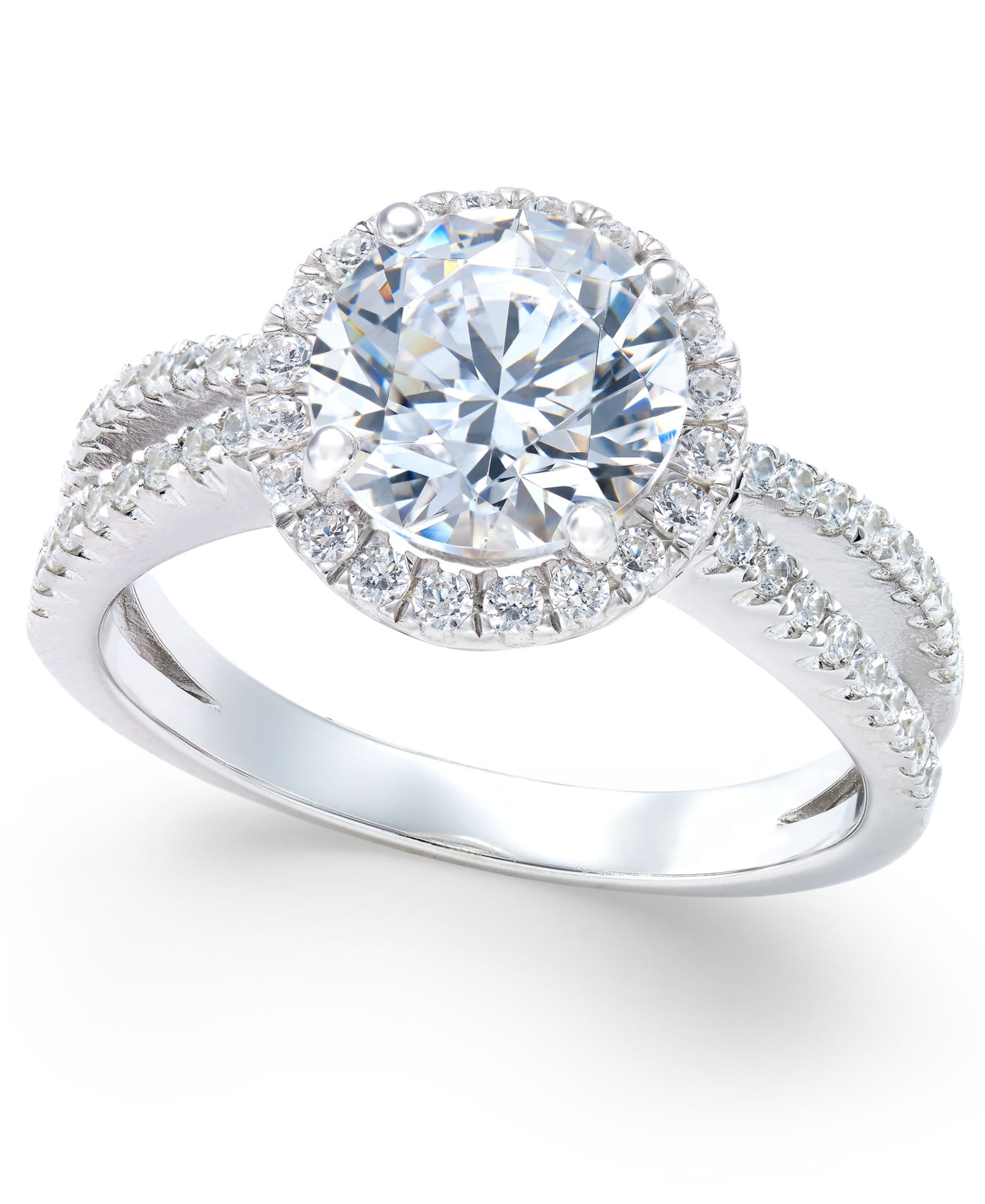 Arabella Cubic Zirconia Rounded Split Shank Ring in Sterling Silver, Created for Macy's