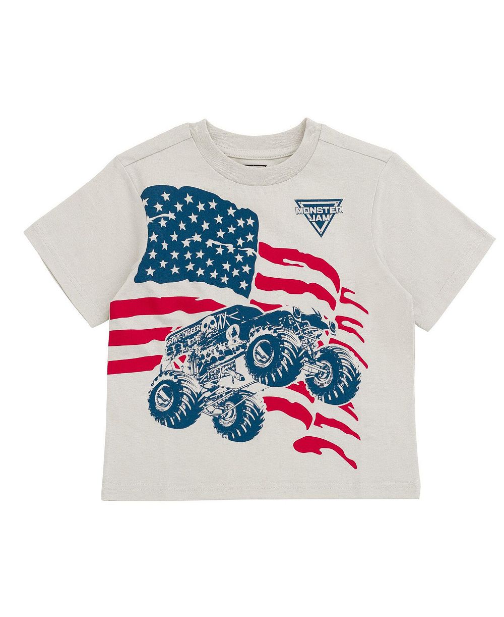 Monster Jam Детская футболка с коротким рукавом, патриотическая тема, размеры 2T-4T