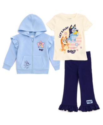 Bluey Little Girls (5-12) Zip-Up Hoodie T-Shirt and Pants Set