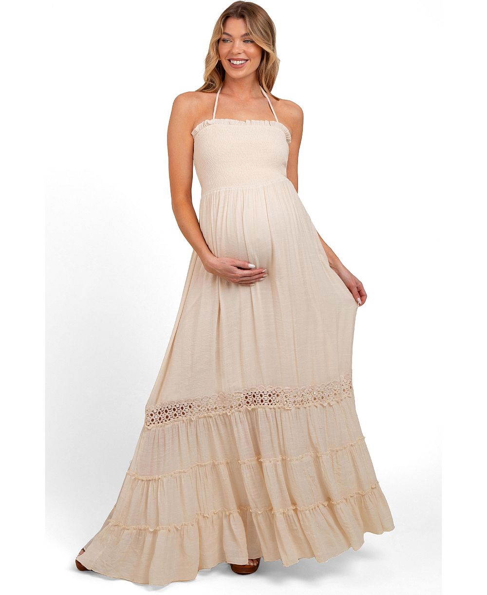 Женское платье Pinkblush Cream Smocked Open Back Maxi Dress