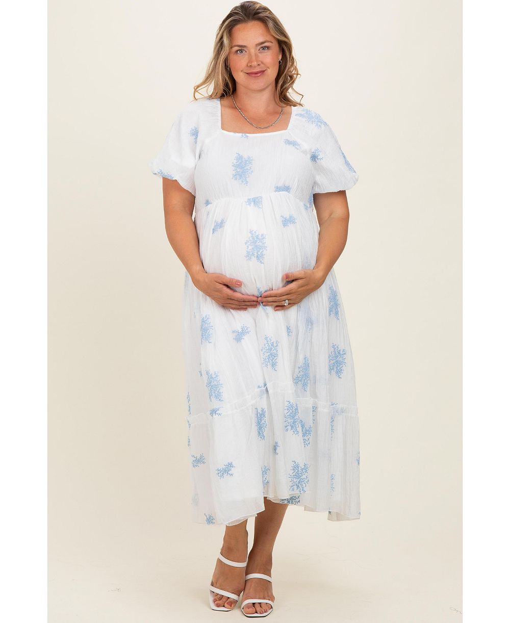 Платье Pinkblush Plus Size Ivory с цветочным принтом и воланами по подолу