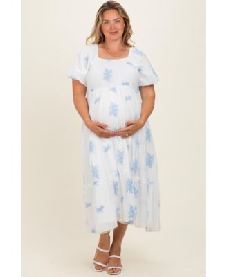 Платье Pinkblush Plus Size Ivory с цветочным принтом и воланами по подолу