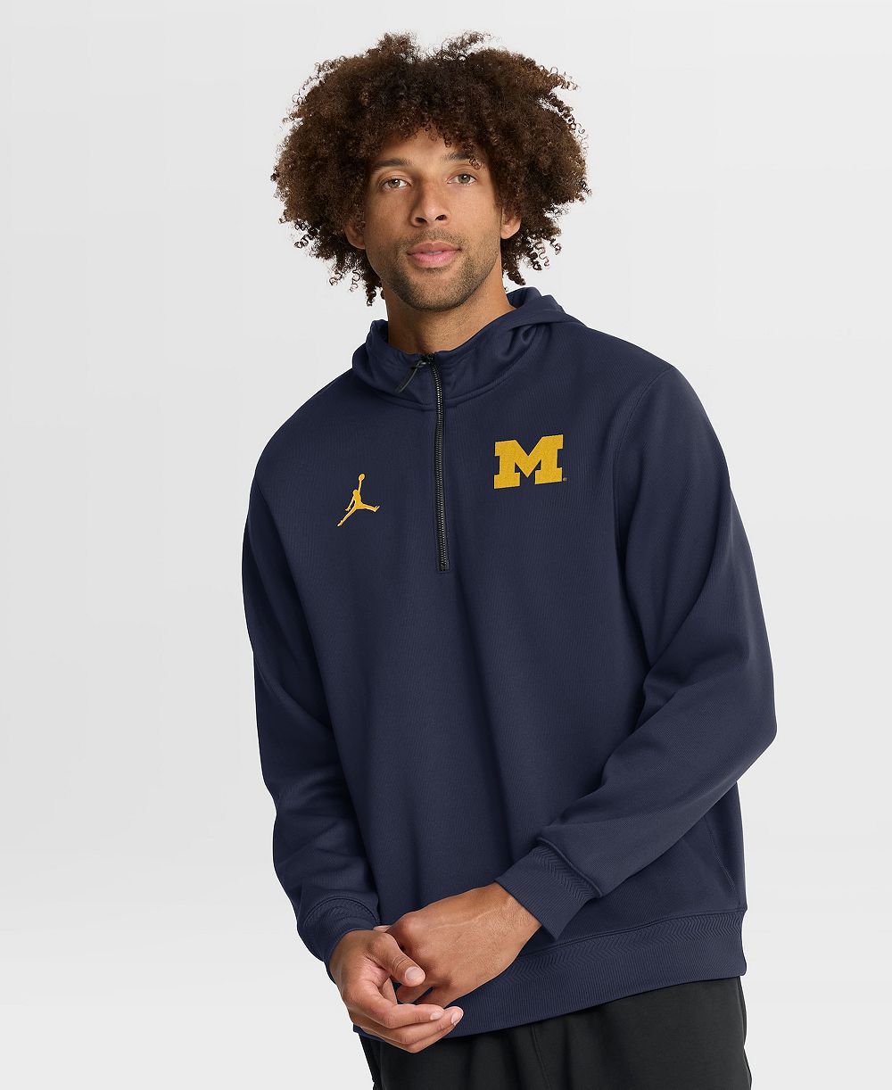 Jordan Men's Navy Michigan Wolverines Coaches Premium Dri-FIT Quarter-Zip Hoodie