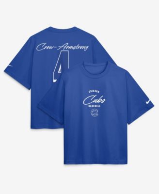 Женская футболка Nike Women's Pete Crow-Armstrong Royal Chicago Cubs Premium Essentials Boxy Name & Number