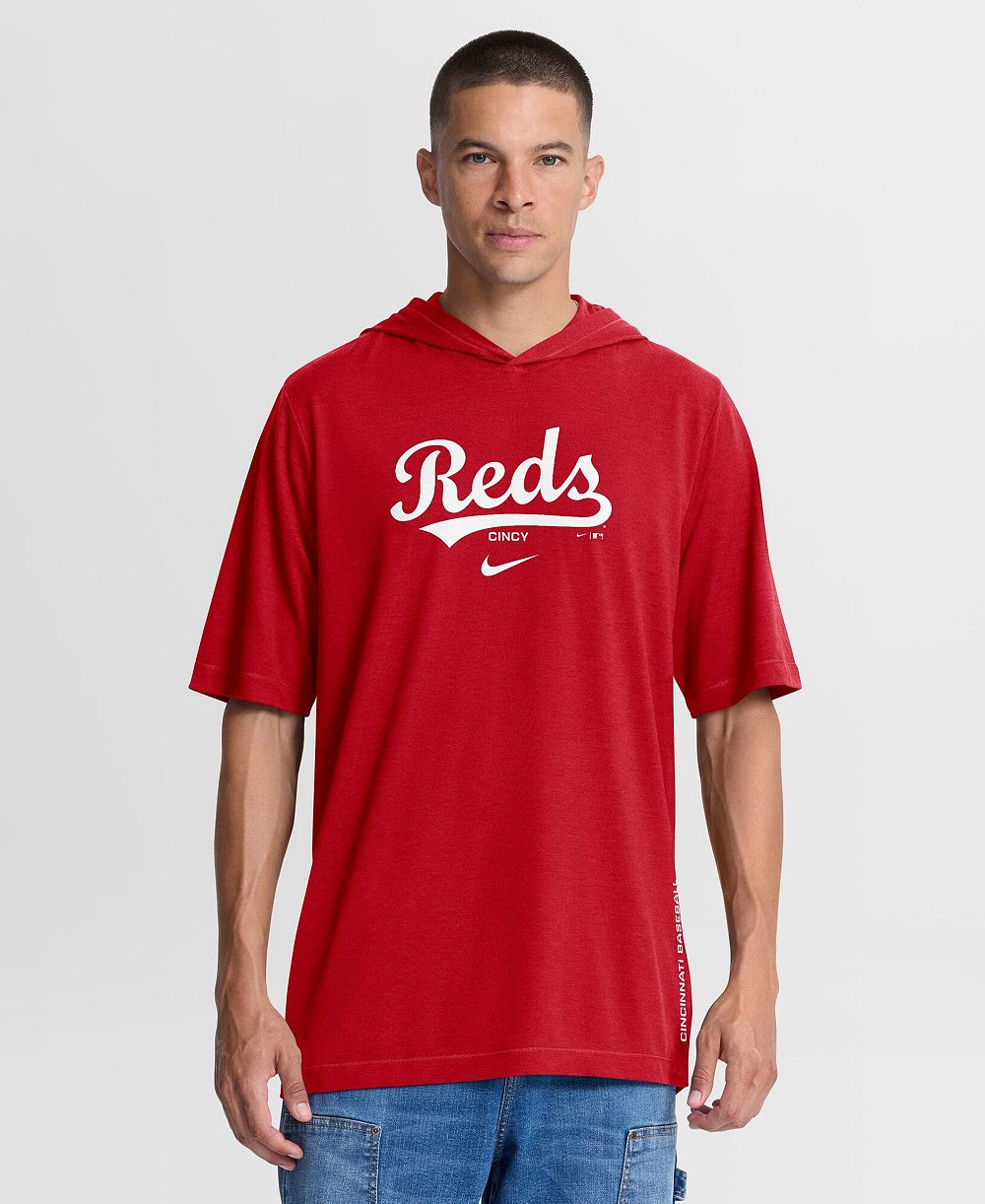 Nike Men's Red Cincinnati Reds Arched Wordmark Tri-Blend Hooded T-Shirt