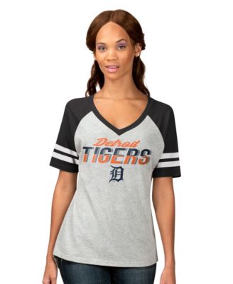 Женская футболка G-III 4Her by Carl Banks Heather Gray Detroit Tigers Goal Line Raglan V-Neck