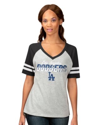 Женская футболка G-III 4Her by Carl Banks Heather Gray Los Angeles Dodgers Goal Line Raglan V-Neck