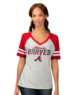Женская футболка G-III 4Her by Carl Banks Heather Gray Atlanta Braves Goal Line Raglan V-Neck