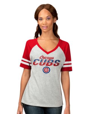 G-III 4Her by Carl Banks Женская футболка raglan V-neck Chicago Cubs Goal Line Heather Gray