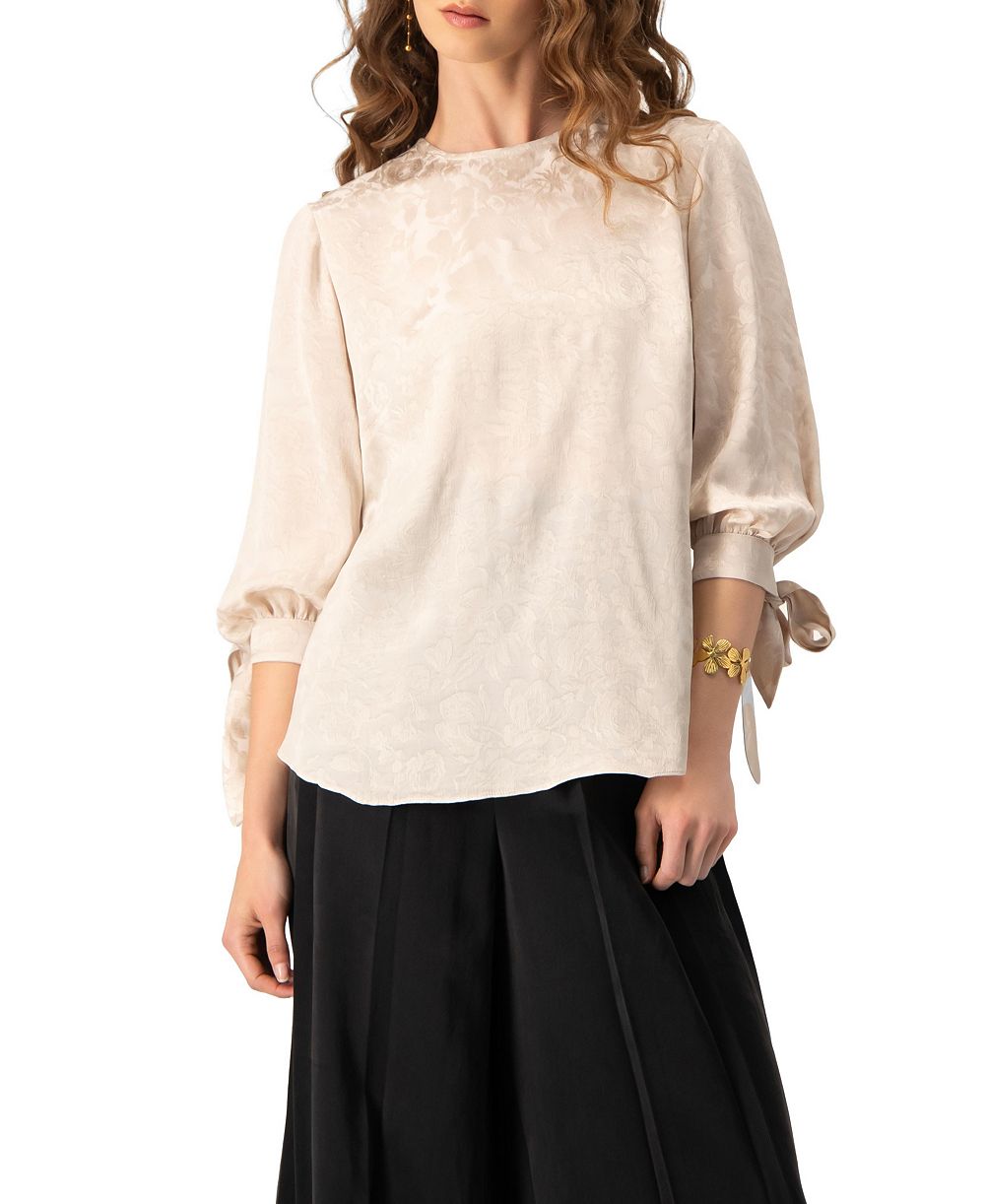 Ivonne Женский цветочный Jacquard Tie-Cuff Blouse с трехчетвертными рукавами