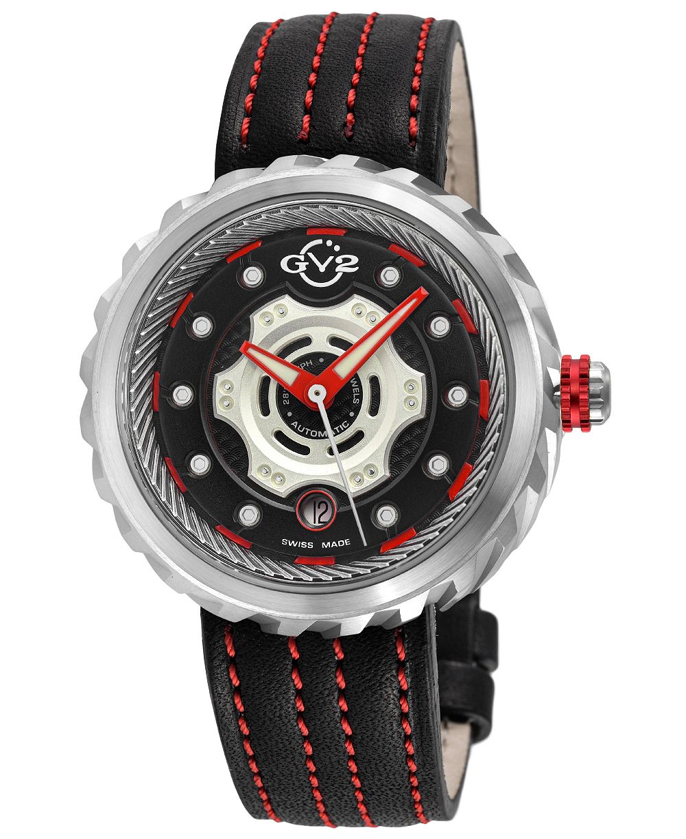 Мужские часы GV2 by Gevril Motorcycle Swiss Automatic с кожаным ремешком