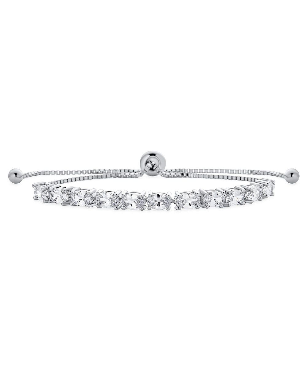 Bling Jewelry Cocktail Oval CZ Cubic Zirconia Tennis Bolo Bracelet .925 Sterling Silver Adjustable Slide
