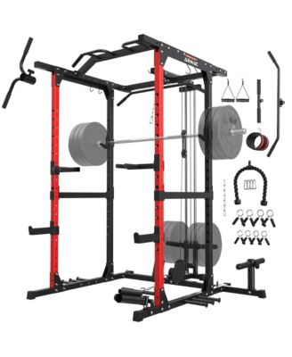 FED FITNESS Power Cage, 1500LB Power Rack with LAT Pulldown Cable System, Squat Rack & Training Attachments for Home Gym