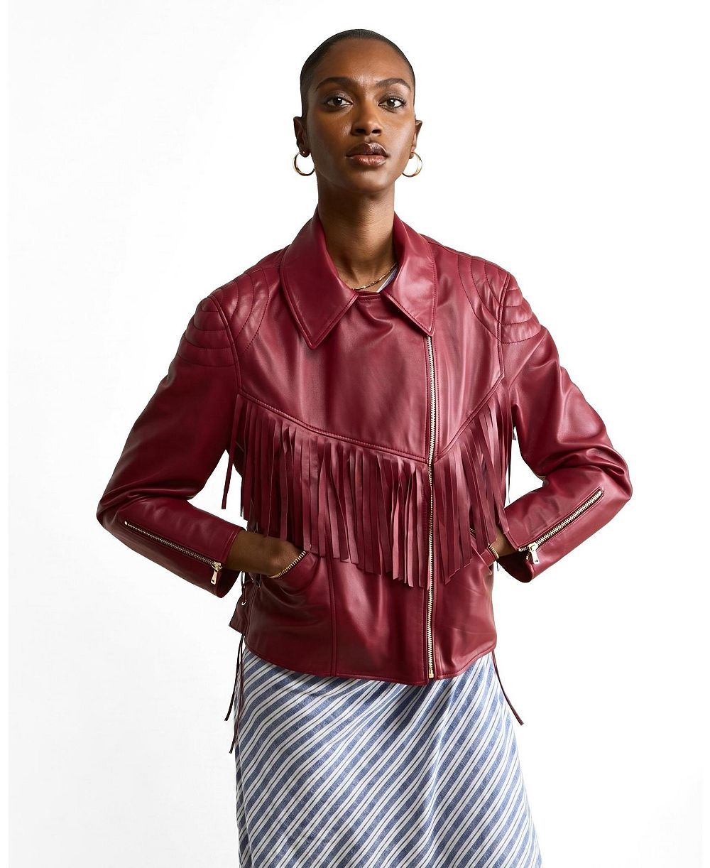 Furniq UK Women's Dakota Fringed Leather Jacket, Created for Macy's