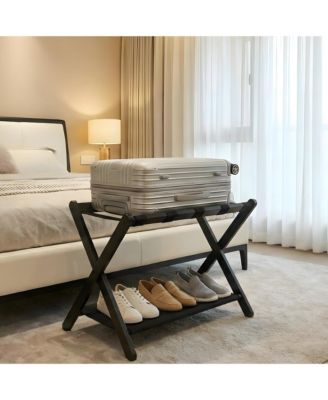 homfan 2 Tier Bamboo Shelf, 20 Inch Bamboo Standing Storage Rack with 150 Lb Capacity for Bedroom, Guest Room, Hotel