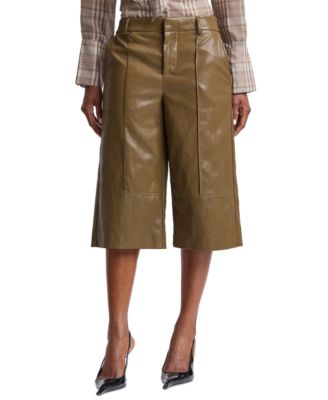 Avec Les Filles Women's Wide-Leg Low-Rise Faux Leather Shorts