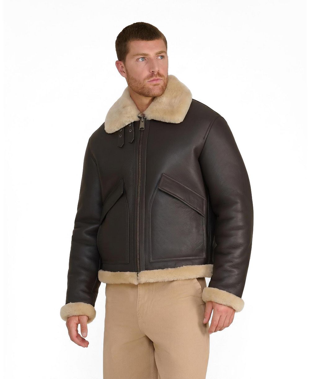 Furniq UK Men's Hudson Brown Leather Shearling Jacket