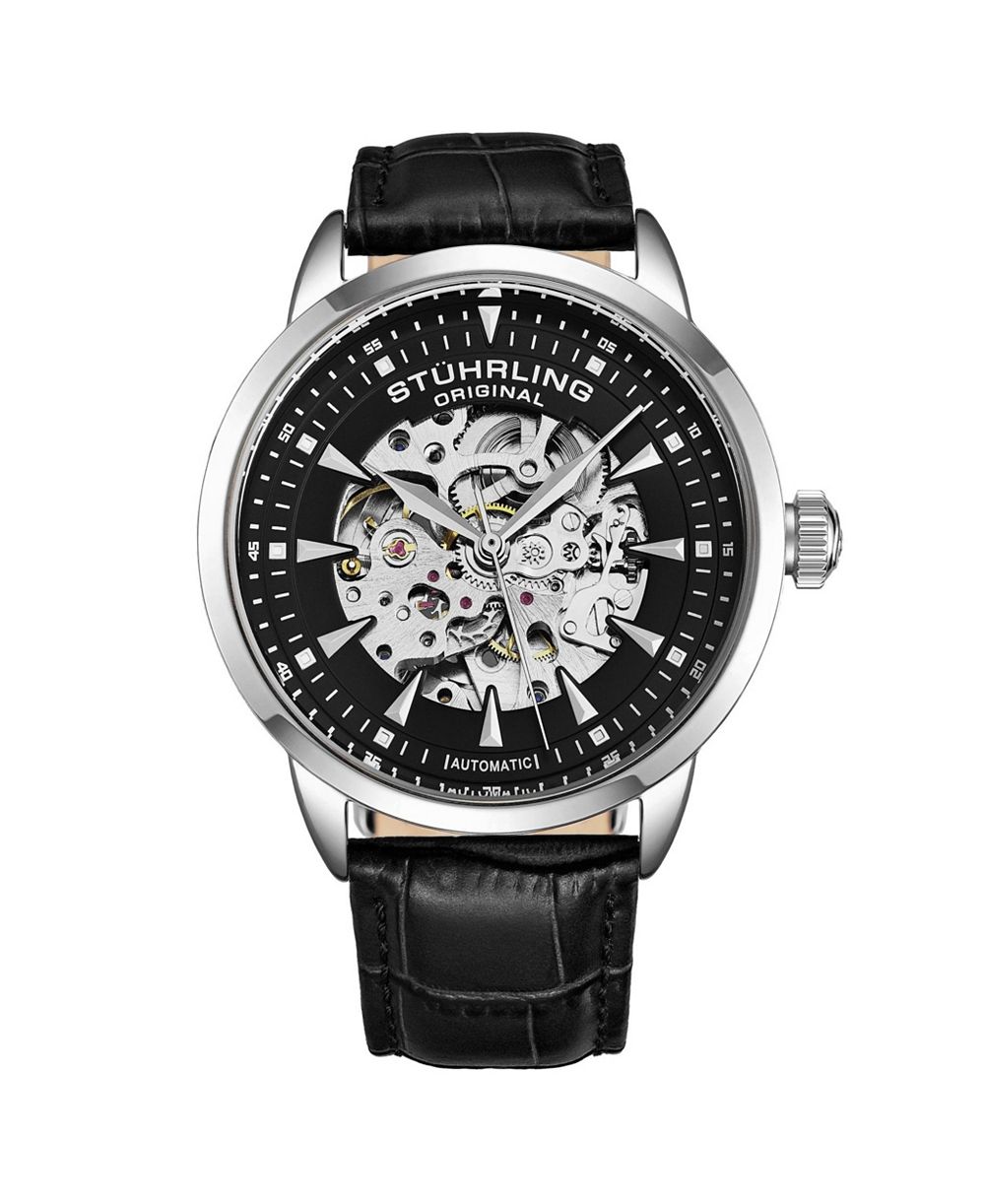 Stuhrling Men’s Automatic Skeleton Watch 44mm Leather Strap