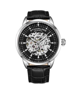 Мужские автоматические скелетоны часы Stuhrling Leather Strap 44mm