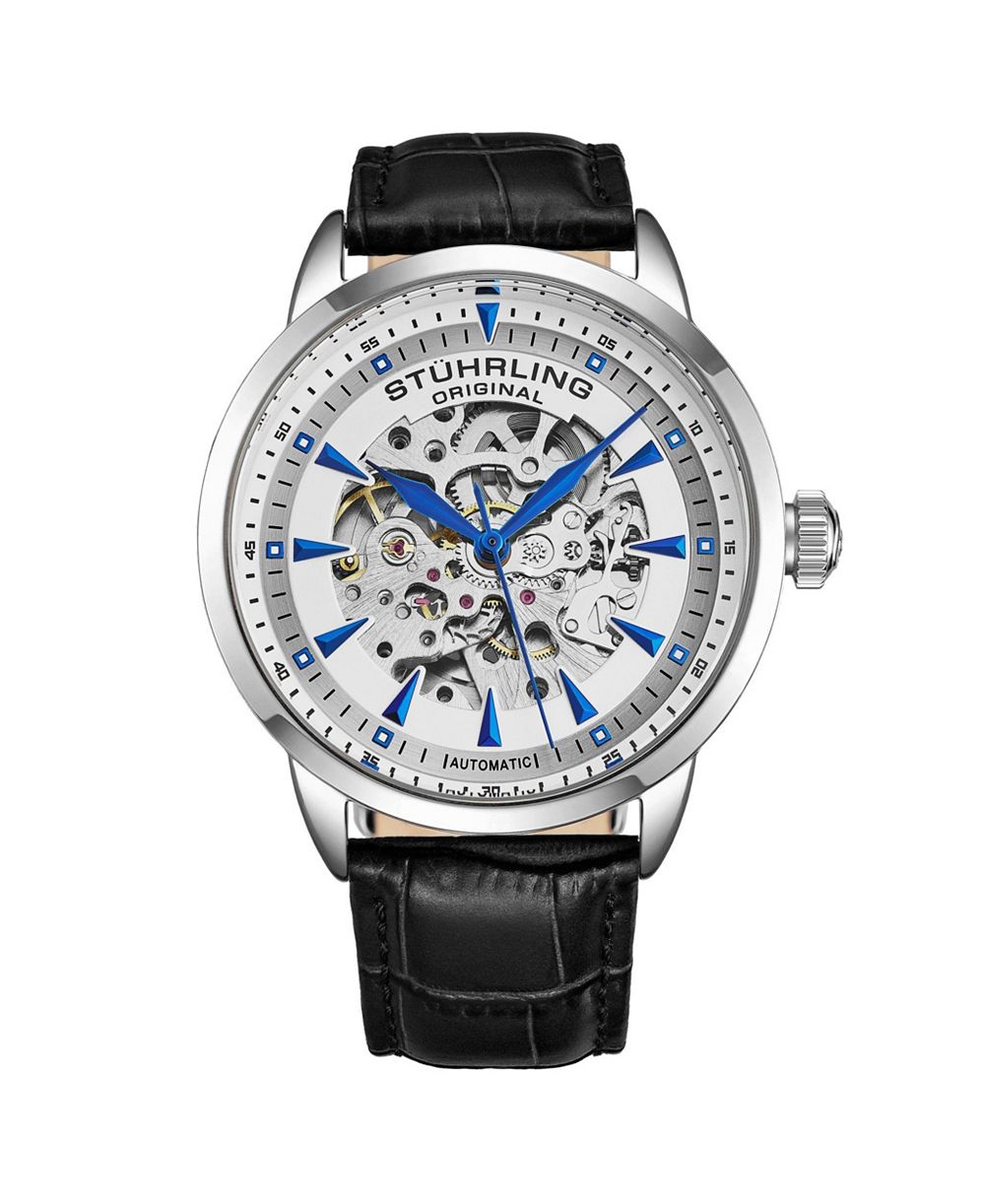 Stuhrling Men’s Automatic Skeleton Watch 44mm Leather Strap