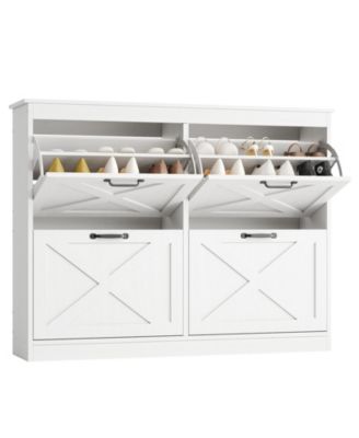 homfan Shoe Cabinet with Flip Drawers - Narrow Freestanding Entryway Shoe Storage Organizer for Hallway Foyer Mudroom