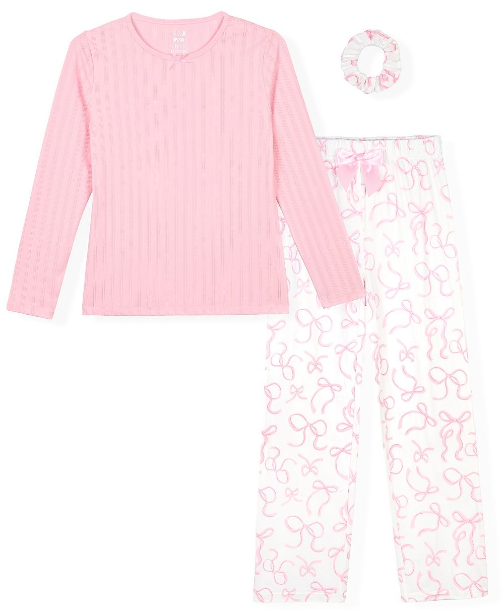 Пижама Max & Olivia Girls' 7-16 Rib Top, Milky Print Pants и Scrunchie, 3-Piece Set