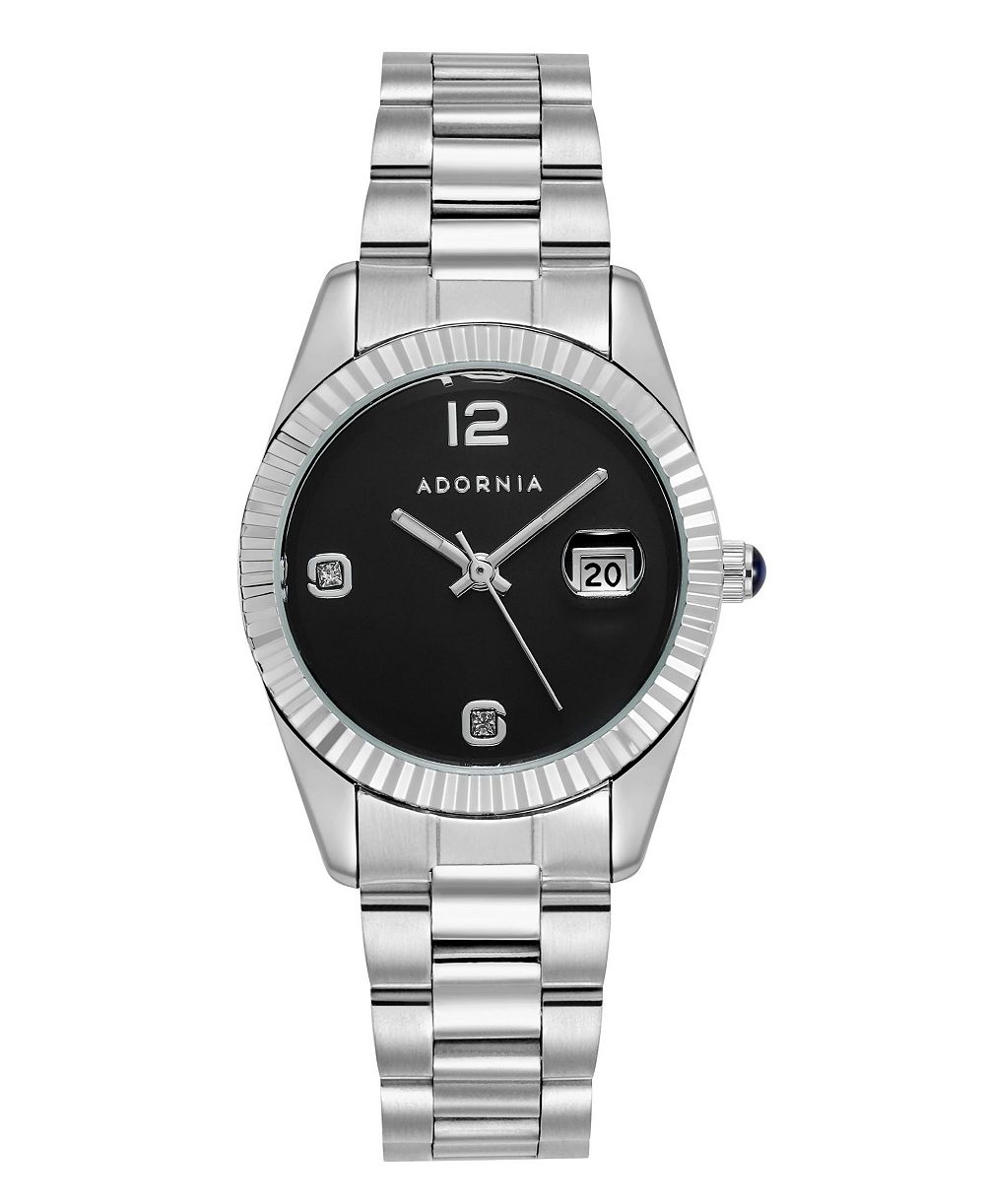 ADORNIA Women's Silver Rome Black Face Watch
