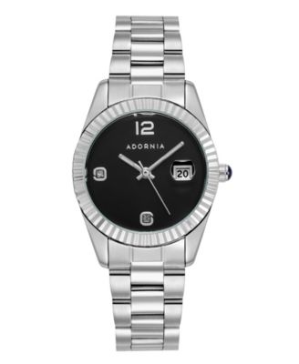 ADORNIA Women's Silver Rome Black Face Watch