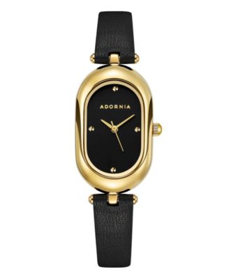 ADORNIA Women's Gold Milan Black Leather Band and Black Face Watch