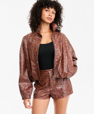 Bar III Women's Snake-Print Cropped Lightweight Bomber Jacket, Macy's Exclusive