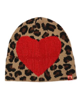 Kurt Geiger Women's Leopard Print Hotfix Heart Beanie