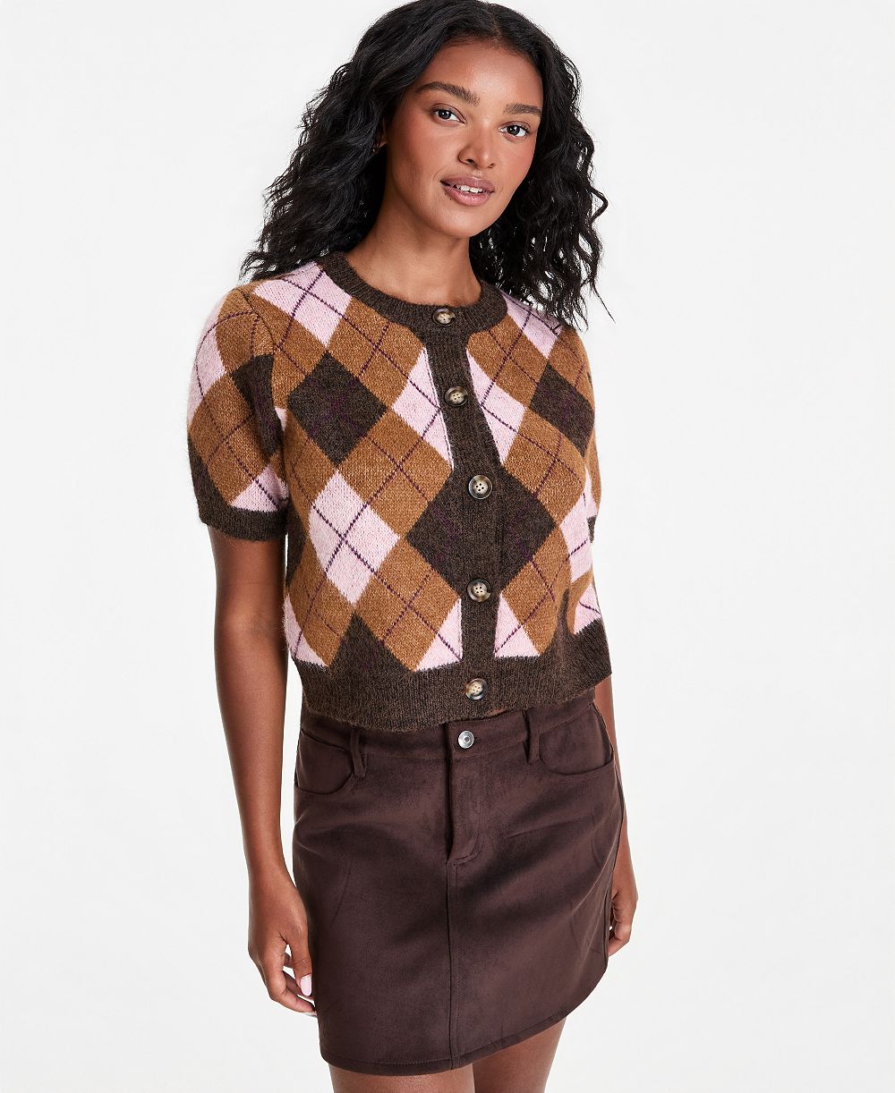 And Now This Petite Plaid Short-Sleeve Button-Front Cardigan, Macy's Exclusive