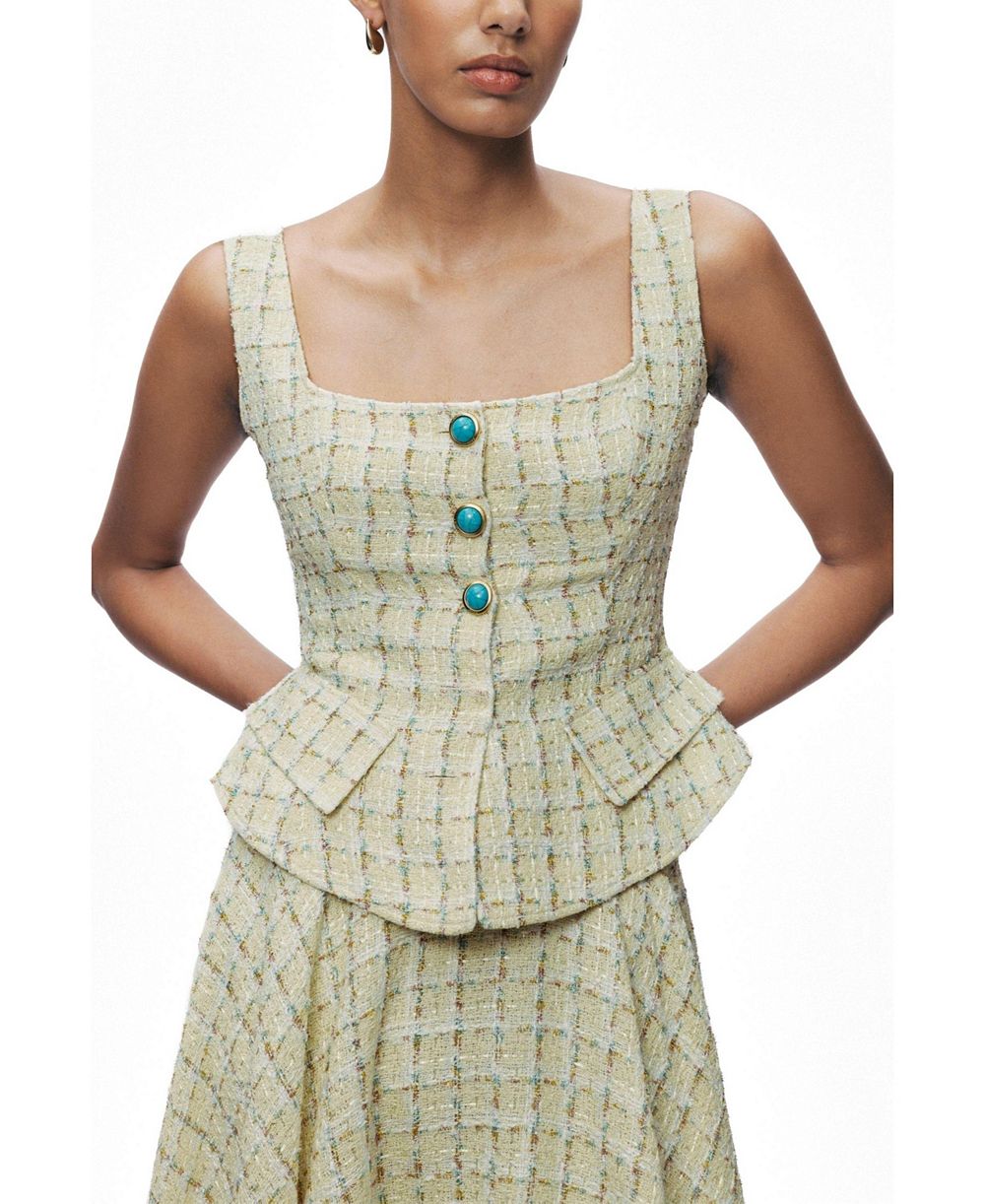 NOCTURNE Women's Button Accessory Tweed Bustier