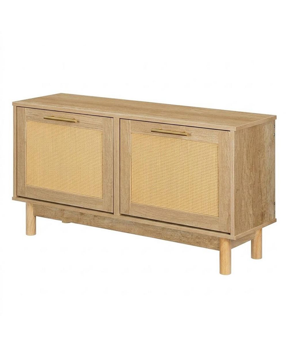 Slickblue Shoe Storage Bench Rattan Design with Flip-Top Drawers